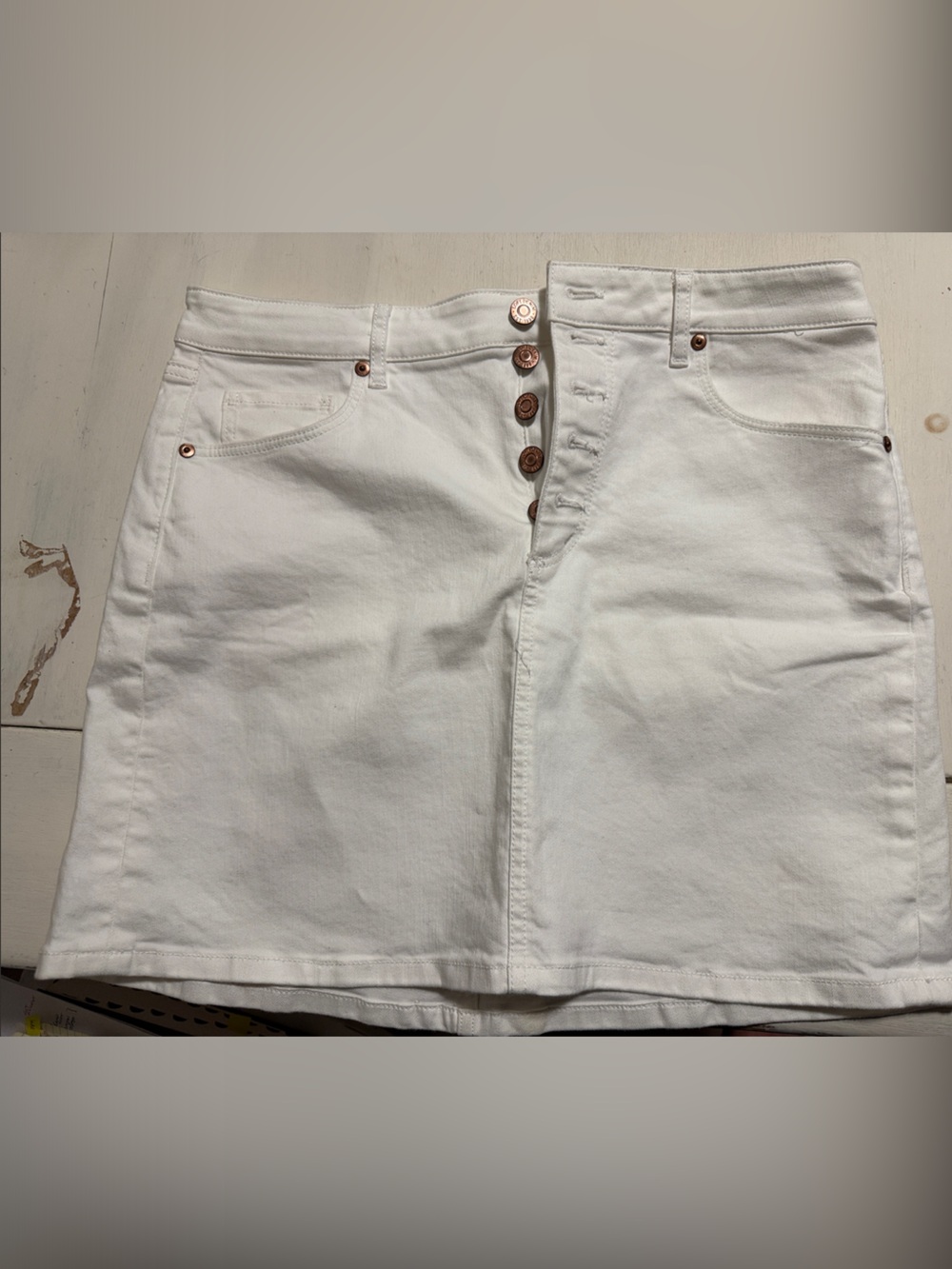 LOFT White Denim Button-Front Mini Skirt